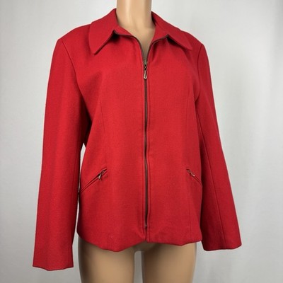 Vintage Dumas Red 100% Wool Long Sleeve Full Zip Classic Jacket Coat Women's 14