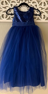 LITTLE GIRLS ELEGANT NAVY BLUE DAZZLING SEQUINS MESS TULLE FLOWER/HOLIDAY DRESS