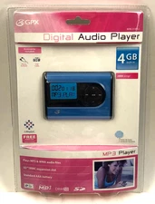 GPX Digital MP3 Audio Player MW240BU New Sealed BUT FADED Packaging 4GB Blue