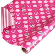 Reversible Barbie Wrapping Paper 75 sq. ft. - Stars, Polka Dots, Stripes, 30"...