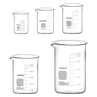 Set of Glass Beakers, Borosilicate Glass Graduated in Low Shape of Beec...