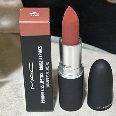 MAC Powder Kiss Lipstick #316 Devoted to Chili Full Size 0.1 OZ/3g New Read