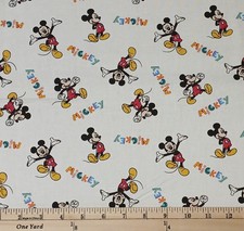 Cotton Mickey Action Mouse Words Characters White Fabric Print by Yard D601.26