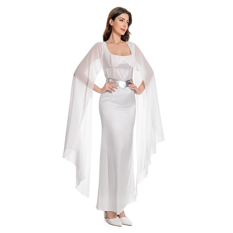 Princesa Leia Organa Solo Disfraz Juegos con disfraces Blanco Vestido Cinturón Halloween Fiesta Traje Foto 4 de 4
