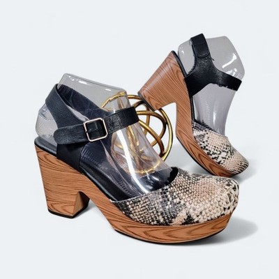 Pierre Dumas Snake Print Black and Tan Women's Heels Clogs Size 7.5