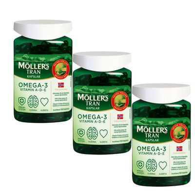 3x Möller s Tran Omega-3 Capsules 160 Softgels Scandinavian Health Tradition