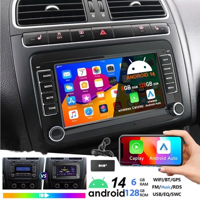 DAB+ 7'' 2DIN Autoradio Android 14 GPS 6+128GB Für VW Polo Golf 5 6 Plus Touran