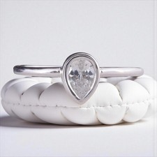 Simple Women 925 Silver Ring, Pear Cut Silver Ring, Dainty Silver Ring