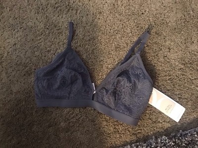 Lively Bra, No Wire, Lace, Plunge, Sporty Band, 34D, 36D, 36DD, 36DDD, New, Gray