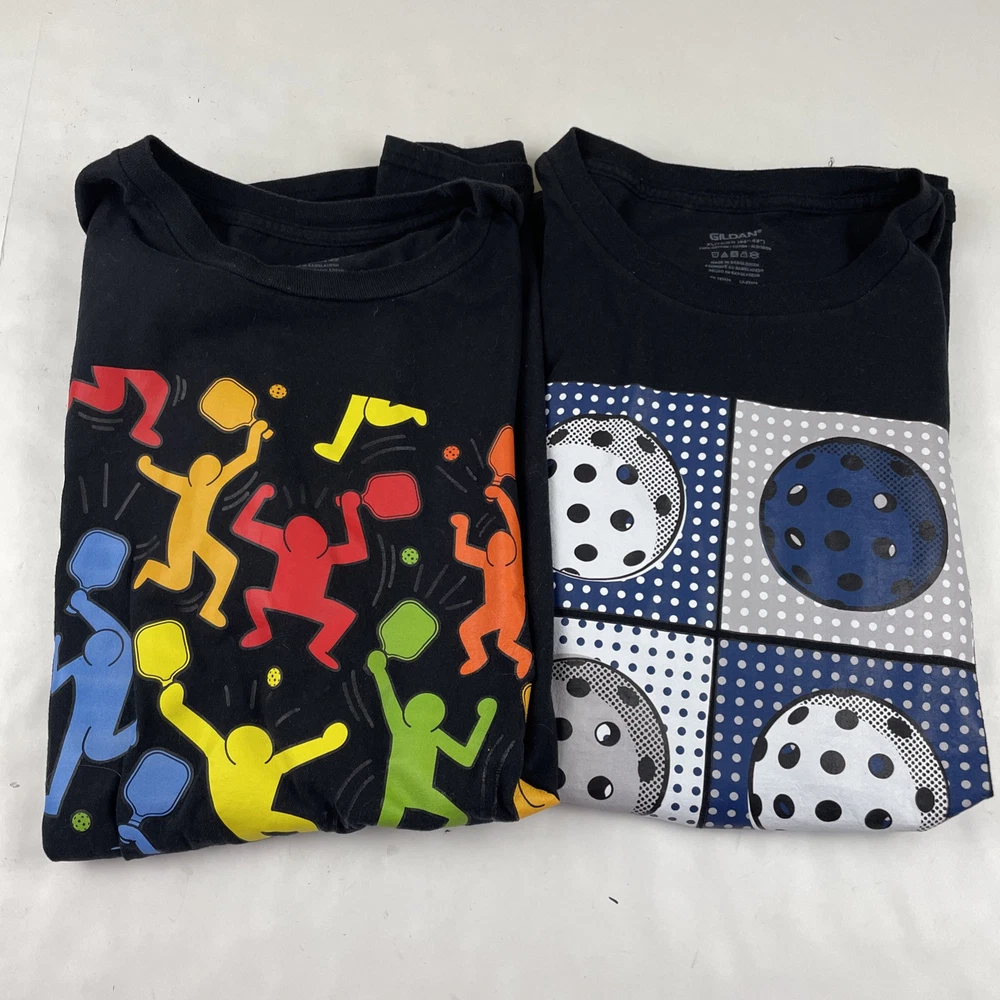 Pickleball Graphic T-shirts Lot Of 2 Men’s XL Cotton Black Short Sleeve Gildan
