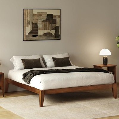 Thor Premium Solid Wood Bed Frame King, Japanese Joinery Bed Frame with Wood Sla