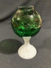 Vintage Fenton Emerald Green Coin Dot Optic Ivy Ball Vase On Milk Glass Pedestal