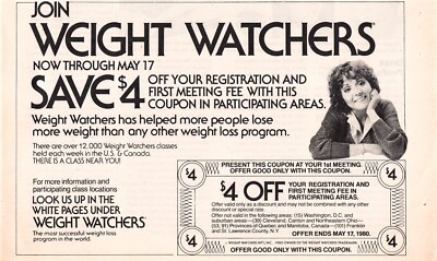 Weight Watchers $4 Coupon Meeting Fee Discount May 1980 Vtg Magazine Print Ad