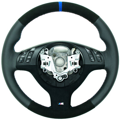 BMW E46 E39 M Leder Alcantara Lenkrad neu bezogen / beziehen 12 Uhr blau PA MN