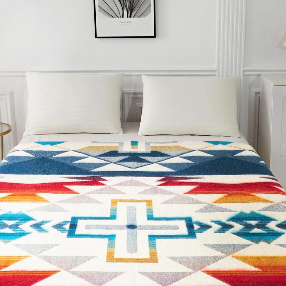 EXTRA LARGE ALPACA WOOL BLANKET SOFT & WARM REVERSIBLE SOUTHWEST CROSS PATTERN - Image 2 of 4