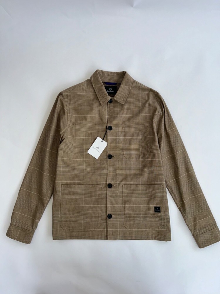 PS Paul Smith Men's Jacket Workwear Overshirt Brown Check Cotton Lightweight New