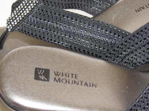 White Mountain Black Women’s Thong Wedge Sandal with Rhinestones 7.5 - Picture 8 of 9