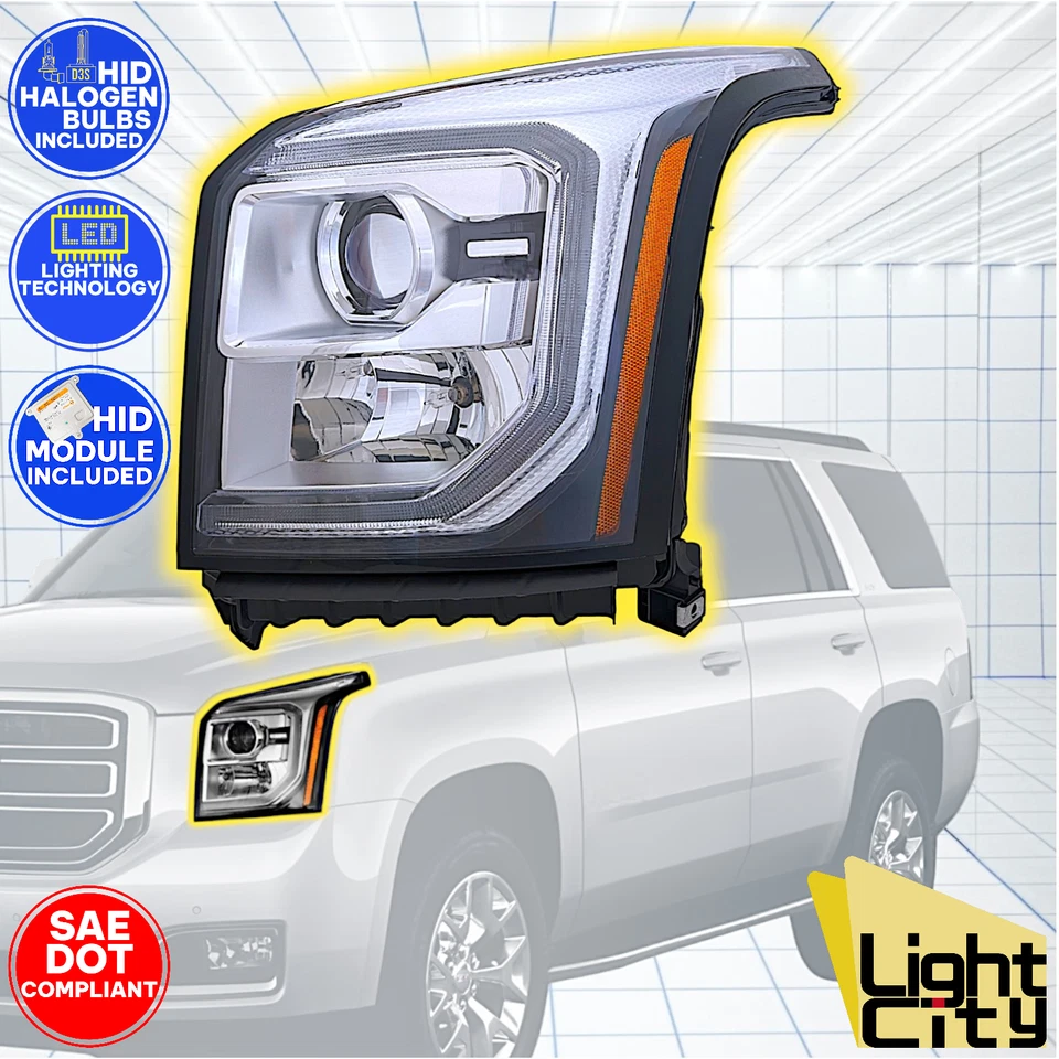 [FULL HID] Para GMC Yukon 2015-2020 Faro Proyector Lado del Conductor LED DRL LH Foto 3 de 4