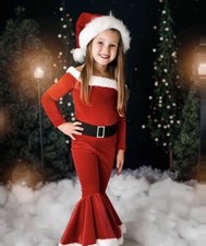 Toddler Baby Girl Christmas OutfitSanta Costume Long Sleeve Velvet Size 3