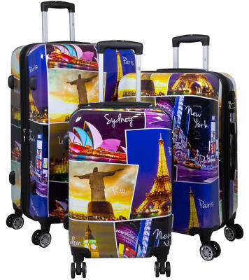 Reise Gepäck Koffer Reisekoffer Hartschale Trolley Set Einzeln Motiv Five Cities