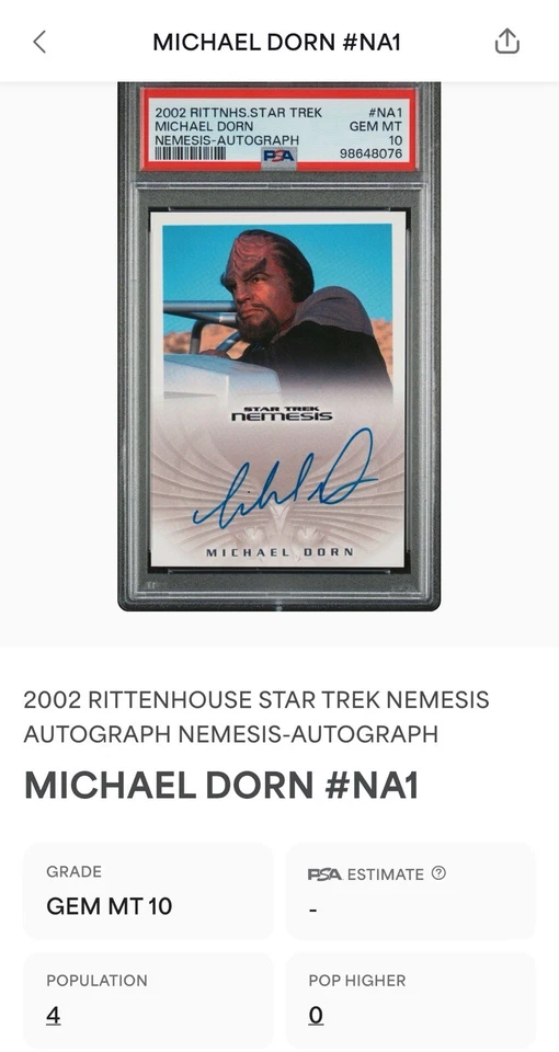 Star Trek Rittenhouse 2002 Autograph Auto NA1 Michael Dorn Worf PSA 10 Gem Mint - Image 3 of 3