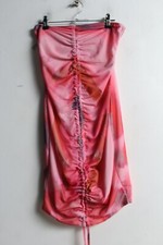 Pretty Little Thing Womens Mesh Ruched Tie Dye Strapless Dress - Size 10 (j58)