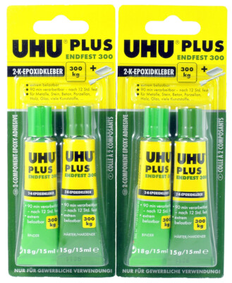 2x UHU PLUS ENDFEST 300 2-K-Epoxidkleber Klebstoff *45640* 33 g (423,48  /kg)