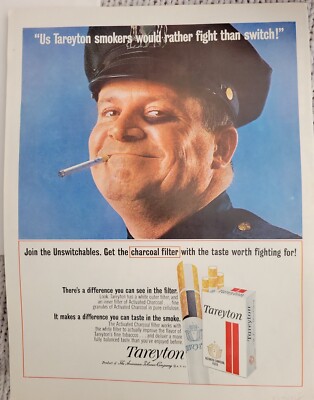 1964 Tareyton Cigarettes police officer black eye smoking vintage ad