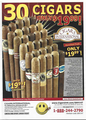 Cigars International Magazine Print Ad showing 30 Cigars only $19.99 Offer