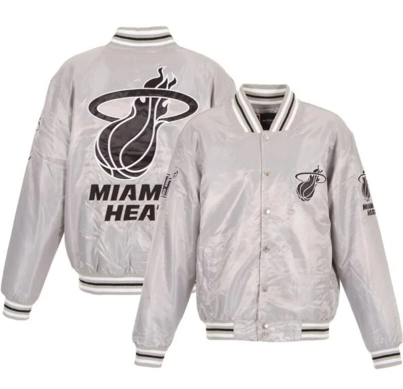 🔥 🏀 New Size XL Men's JH Design Silver Miami Heat Satin Jacket 3360694