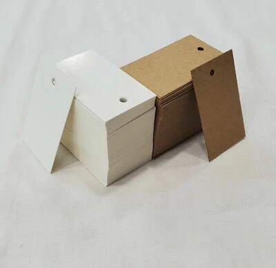 SAGA SELECTION 100 Blank Kraft White- Unstring Gift Hang Tags Price Inventory Cardstock Tags