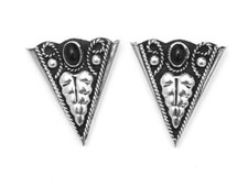 Western Express Engraved German Silver and Onyx Collar Tips Hand Made