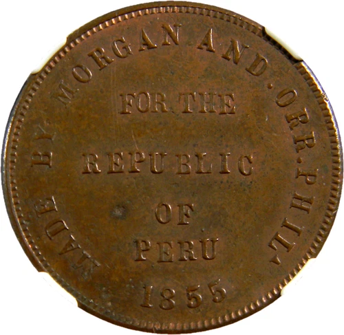 Philadelphia PA Morgan & ORR For Peru Token NGC MS 62 BN (09-8)