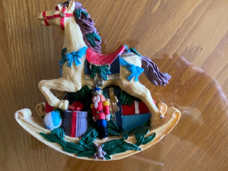 Vintage Christmas Rocking Horse With Nut Cracker And Gifts
