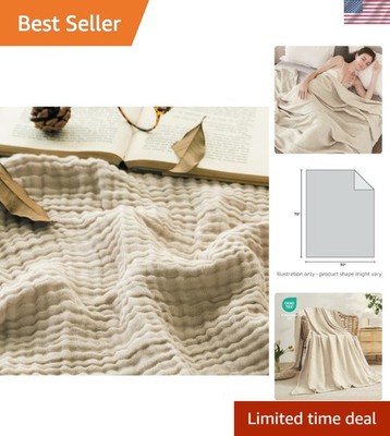 Cotton Throw Blanket - Large, Light Tan, Modern Style, Breathable, Soft & Lig...