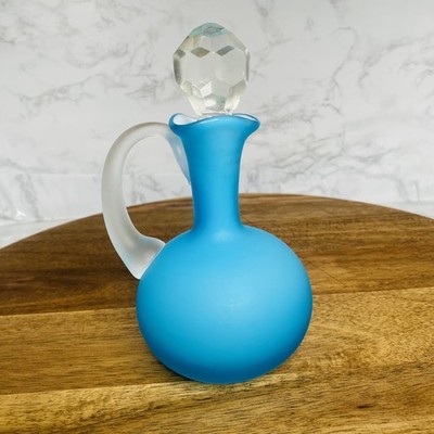 Vtg Cruet Satin Finish Blue Clear Handle Glass Clear Handle Glass AA Importing