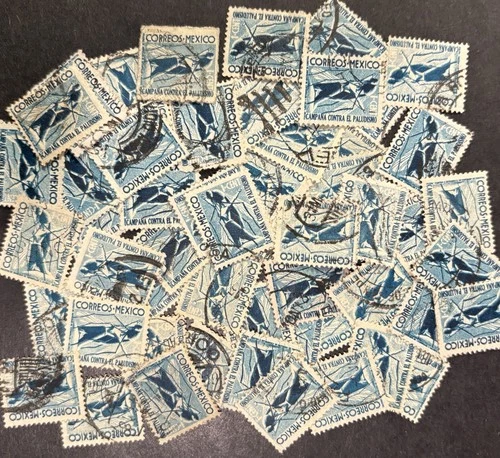 Postage Stamps For Crafting: Mexico 1939 1c Anti-Malaria; Aqua; 50 Pieces