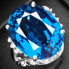 Ravishing Intense Swiss Blue Topaz 18.45Ct 925 Sterling Silver White Gold Rings