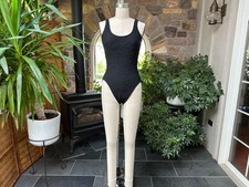 Vintage 1970s Black Textured One Piece Bathing Suit Swimsuit Bonjour