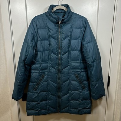 PrAna Women's Down Puffer Jacket Size XL Fitted Full Zip Blue Parka Goretex Gorp