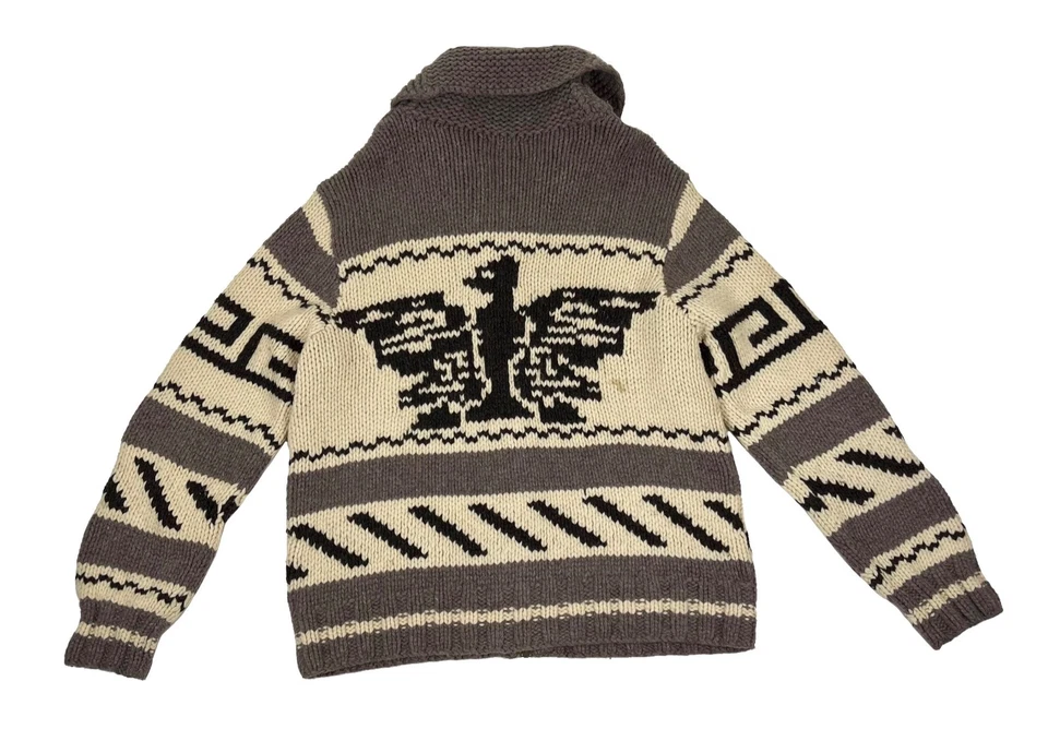 J Crew Western Cowichan Eagle Handknit Chunky Shawl Sweater Cardigan Large Rare - Image 4 of 4