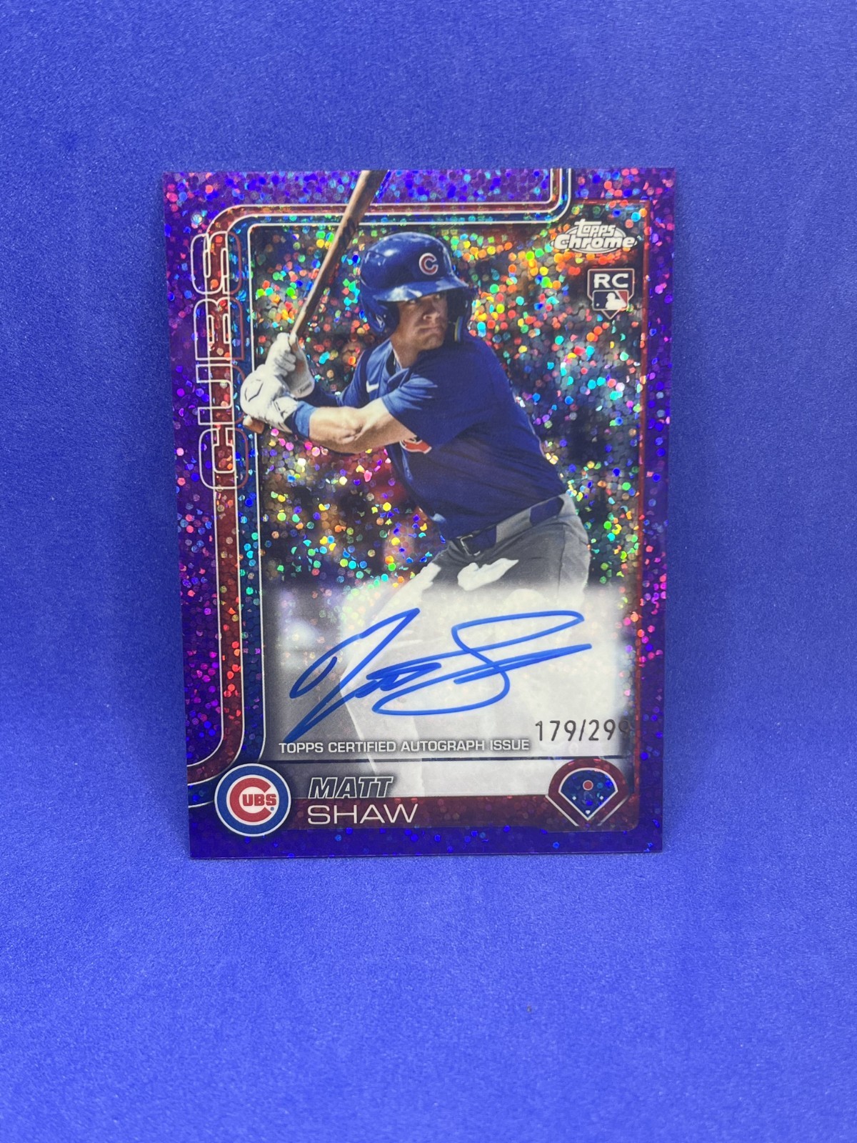 2025 Topps Chrome Matt Shaw rookie RC Purple Speckle Refractor /299 auto