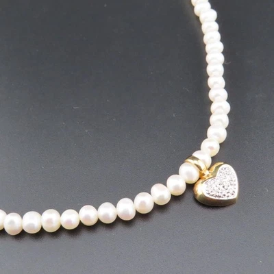 Wunderschönes Designer Collier 333er Gold 585er 14K Goldherz Perlen Halskette - Bild 1 von 4