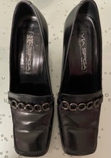Via Spiga Black Leather Square Toe Block Heel Pump Size 7