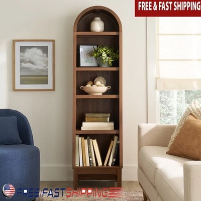 Narrow Arch Bookcase Adjustable Shelves Elegant Storage Home Decor Living Room