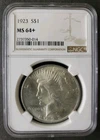 1923 $1 Peace Silver Dollar NGC MS64+