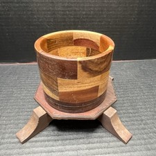 Vintage Hand Turned Wood Segmented 3.5" Bowl Various Woods Rustic Farmhouse MCM