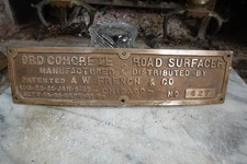Antique BRONZE BRASS PLAQUE ORD CONCRETE ROAD SURFACER  No. 427  Pat's 1921-1926