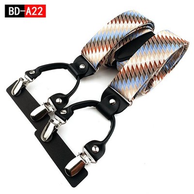Elasticated Braces for Trousers Suspenders Adult  6-Clip Adjustable Plaid Suit