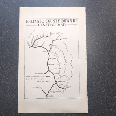 Original 1930 Belfast and County Down Railway General Map Ireland 